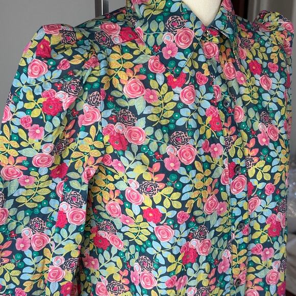 prairie blouse floral cotton button up puff sleeve cottagecore XS Sundance - Picture 9 of 14